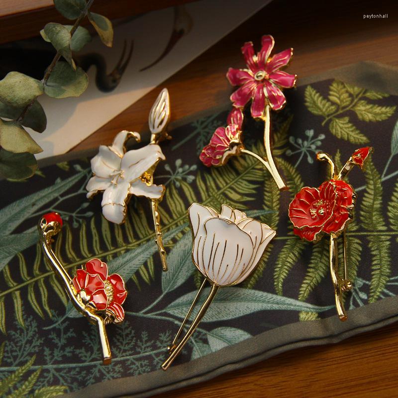 

Brooches Monet Garden Oil Painting Style Retro Enamel Lily Tulip Cosmos Brooch Ladies Casual Party Jewelry Accessories
