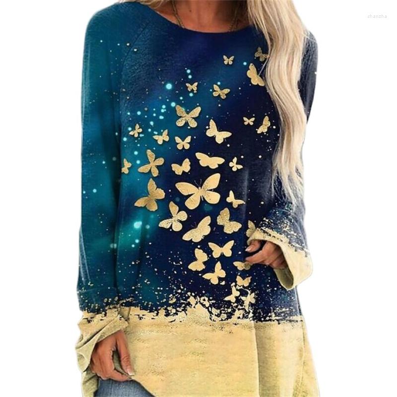 

Women' Blouses 2022 Autumn Long-sleeved Blouse Women Fashion Casual Elegant O-neck Printed Ladies Office Shirts Vintage Loose Street Top, Print 1