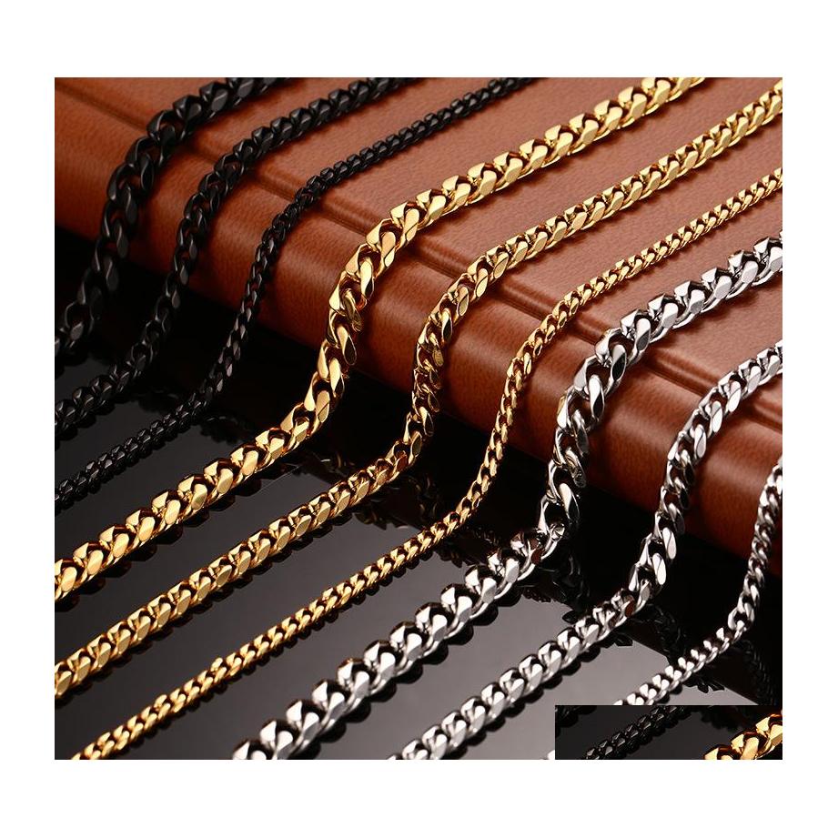 

Chains Stainless Steel Necklace Men Women Necklaces Fashion Chain Jewelry Plated Gold Sier Black Exquisite Polishing Trend Ornament Dhmnn