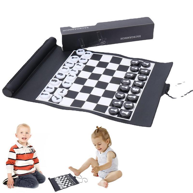 

Outdoor Games Activities Portable Chess Set 2in1 Foldable Leather Travel International Chess Board Game Parentchild Interaction Educational Game 221207