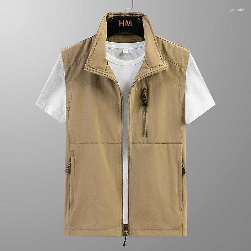 

Men's Vests Men's Thin Tooling Loose Quick Dry Vest Outdoor Sports Multi Pocket Stand Collar Camping Fishing Plus Size 7XL, Black