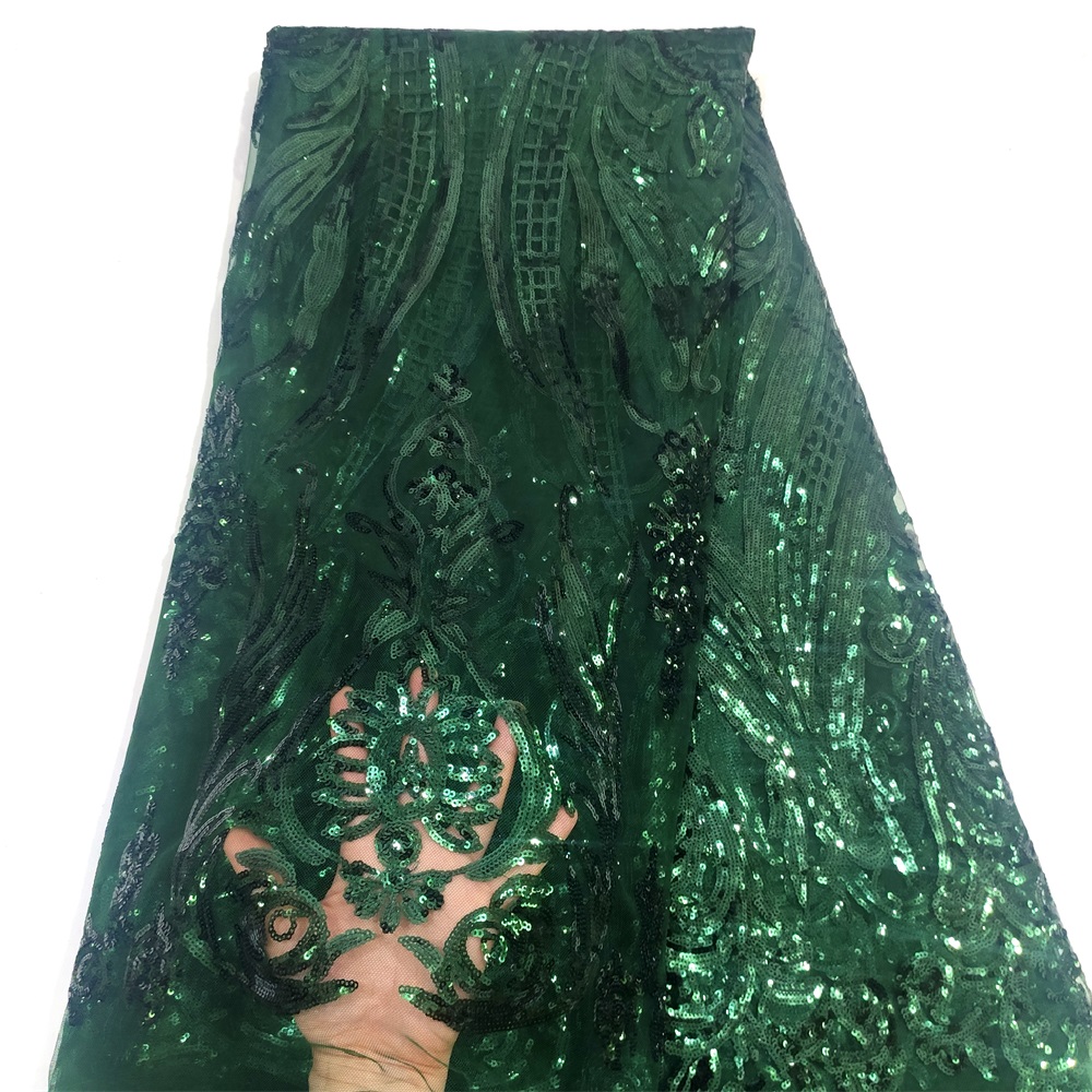 

WorthSJLH Green African Sequin Lace Fabric Latest Nigeria Tulle Embroidered Sequence Laces Fabrics 2022
