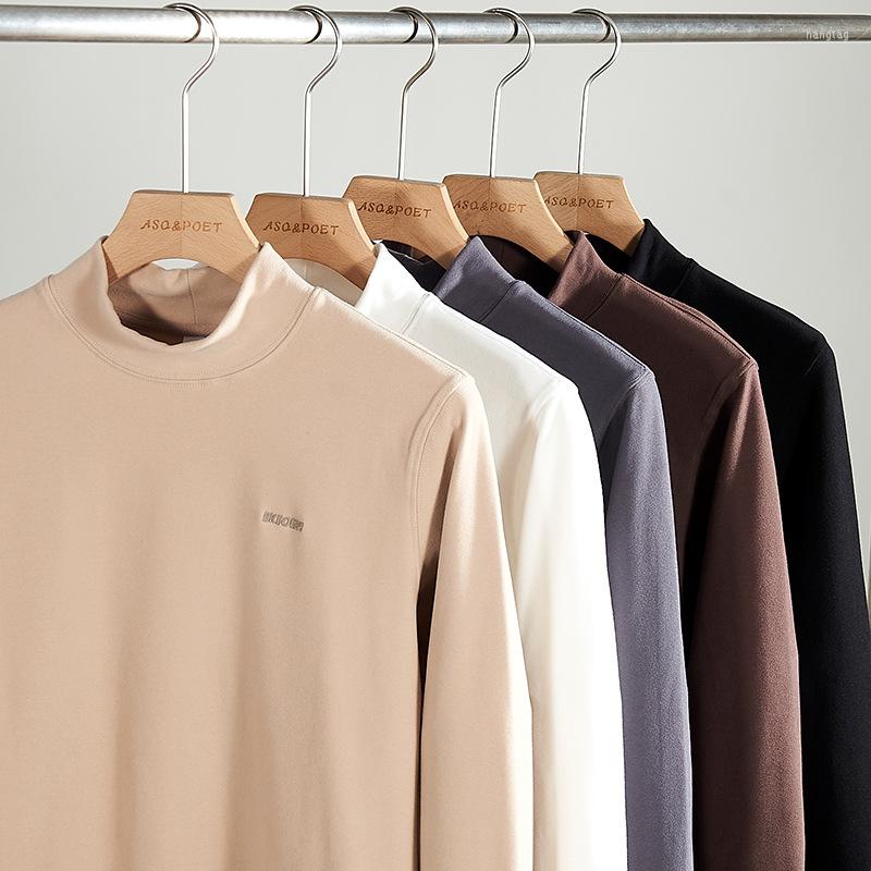 

Men's T Shirts Men's Bottoming Shirt Winter Fall Fashion De Velvet Long Sleeve Mock Neck Letter Print Solid Color Simple Casual Loose, 6630 coffee