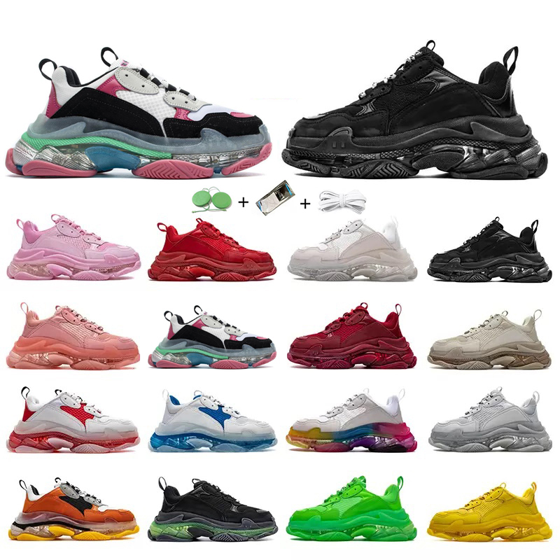 

Triple S Running Shoe Men Women Dad Casual Shoes Clear Bubble Bottom Black Red Pink Green Yellow Grey Multi Color Old Grandpa Mens Trainer Sports Sneakers Chaussures, Color#1