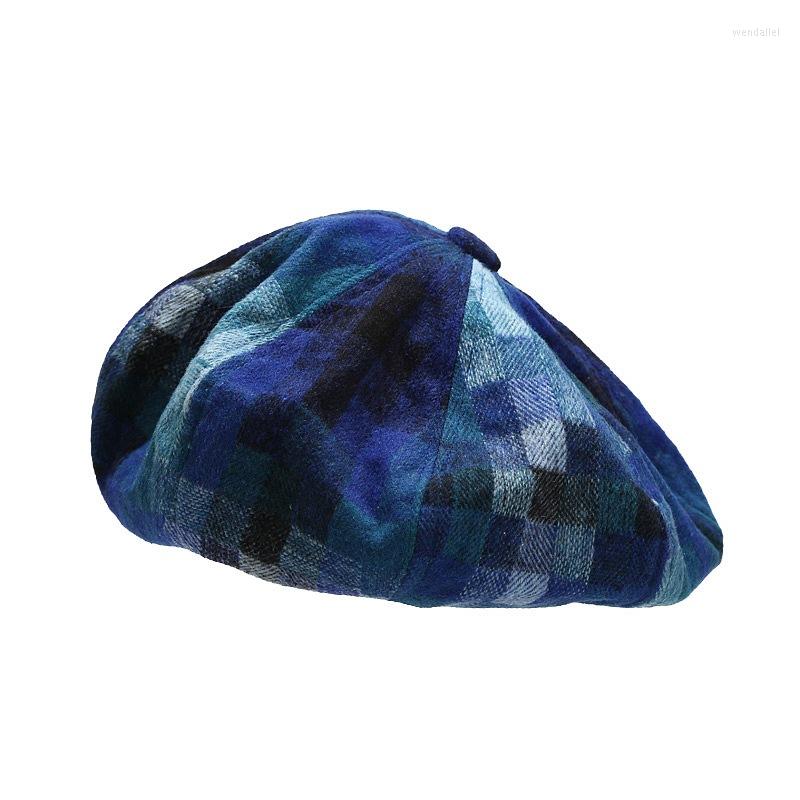 

Berets Retro Plaid Cloud Cap Women Autumn Winter Korean Version Big Head Circumference Painter Hat Beret Artist Pumpkin Gorros, C-001