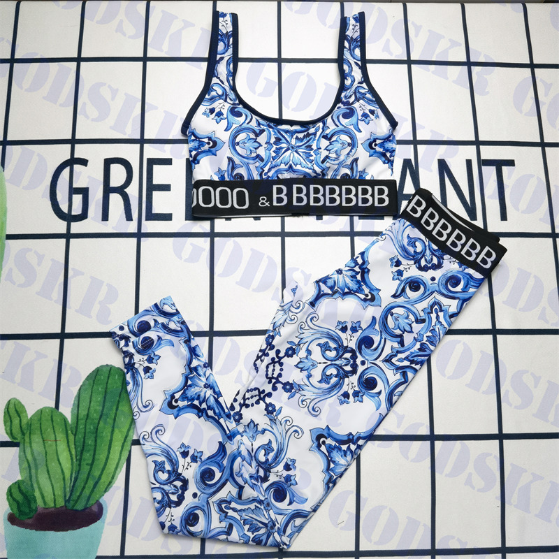 

Blue Pattern Tracksuit Designer Womens Vests Trousers Textile Outdoor Womens Swimsuit Yoga Clothes, Please contact me real pictures