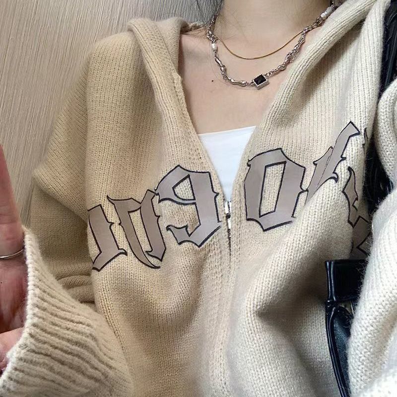 

Women s Knits Tees Warm Cream Hooded Cardigan Sweater Autumn winter Day Tie Vintage Zipper Coat Knitted Oversized 221206, Gray