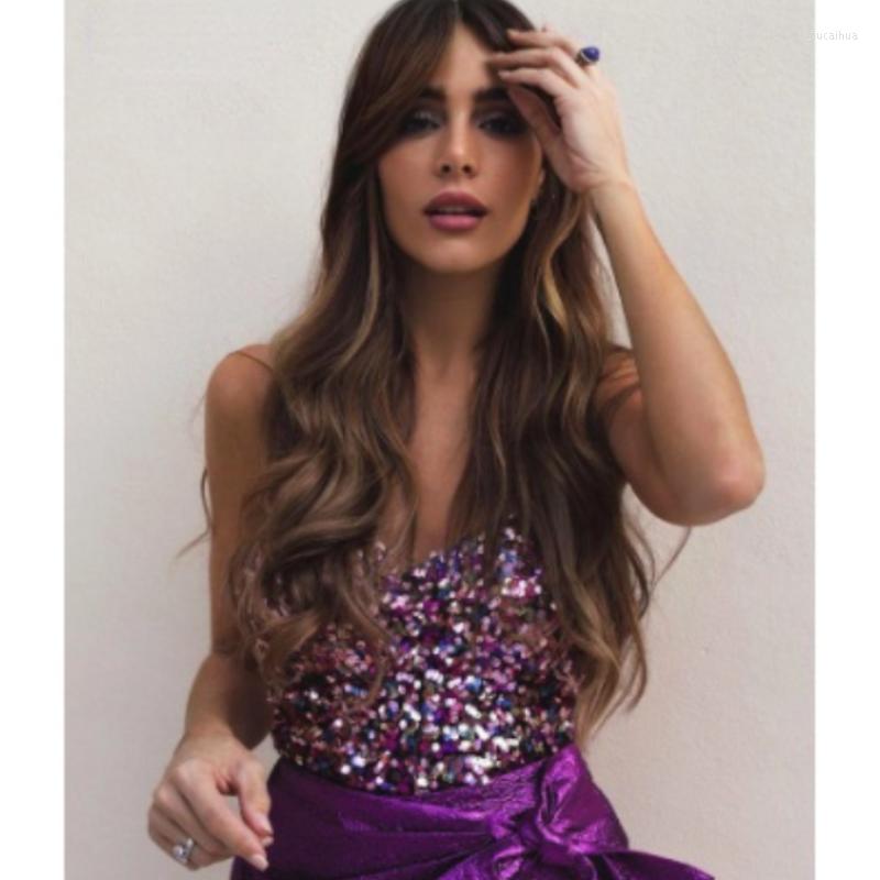 

Women' Tanks Y2k Top Women And Camis Shiny Corset Spring Summer Fashion Streetwear Sleeveless Sequin Sexy Blouse Clothing, Purple