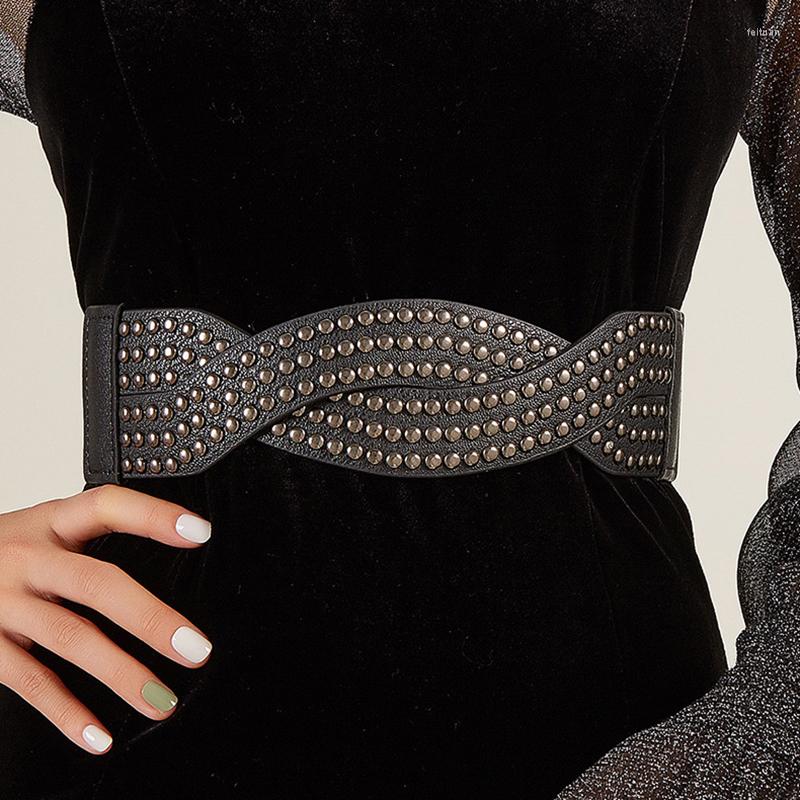 

Belts Plus Size Stretch Cummerbunds Belt Elastic Rivet Wide Saist Seal Dress Coat Suit Decora Waistband Gold Claw Bead Cross Girdle