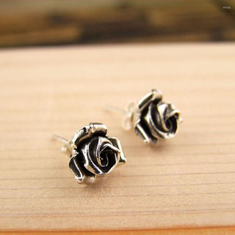 

Stud Earrings Solid Pure S925 Sterling Silver Women Rose Flower 11x9.4mm