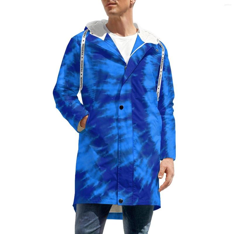 

Men' Trench Coats Midnight Blue Tie Dye Thick Casual Retro Hippie Print Long Winter Jackets Elegant Design Waterproof Windbreakers, Style-11