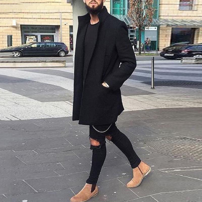 

Men's Trench Coats 2022 Elegant Men's Long Woolen Coat Luxury Fashion Casual Gentleman Trendy Autumn Winter Wool Windbreaker, Black