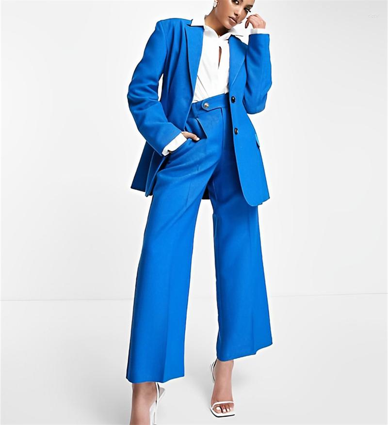 

Women's Two Piece Pants Women's Suits Office Double Button Lapel Coat And Wide Leg 2 Pieces Set Outdoor Wedding Party Suitable, Blue