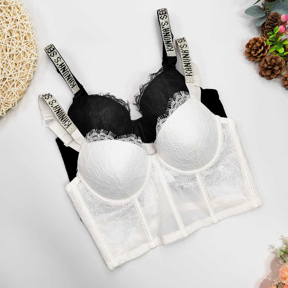 

Inside the girlfriends lace eyelash bra outside the V-neck sexy pure desire beautiful back wrap chest Rhinestone suspender female, White