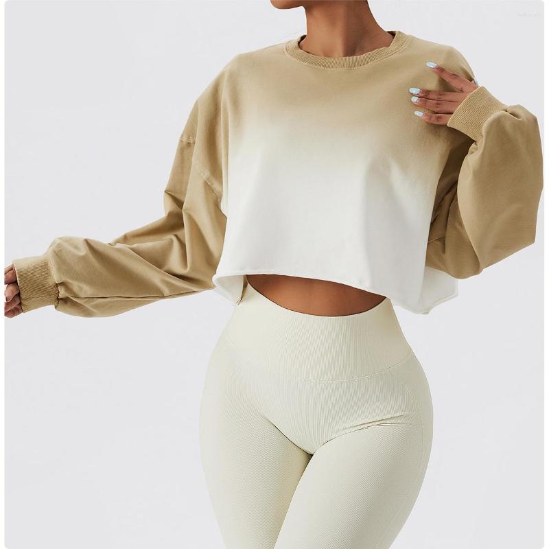 

Active Shirts ATHVOTAR Women' Blouse Gradual Change Long Sleeved Sweater Round Neck Casual Top Versatile Loose Sports Fitness, Khaki