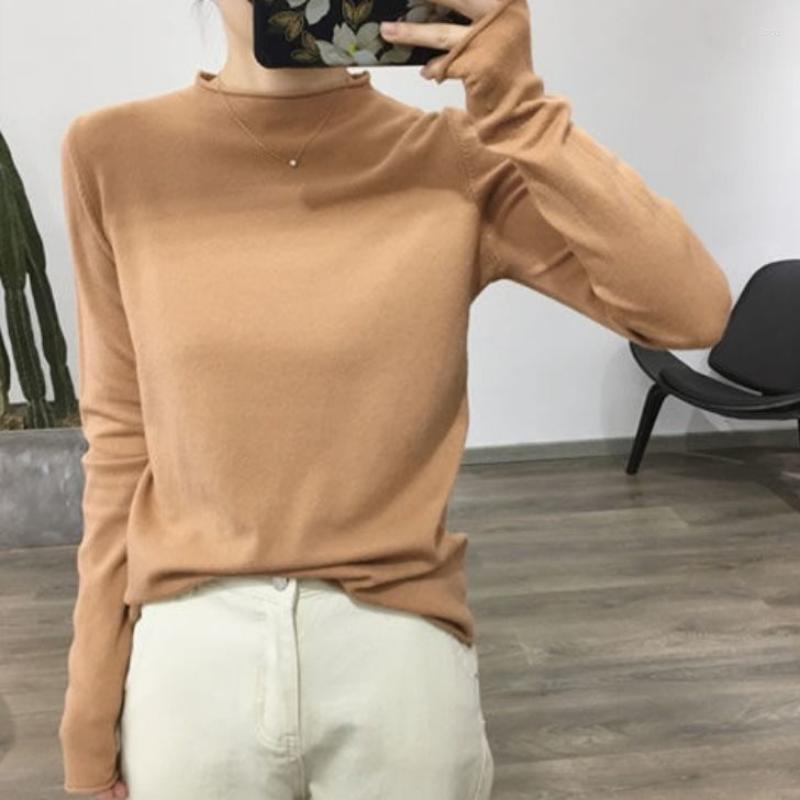 

Women's Sweaters Pullover Spring And Autumn 2022 Sweater Half High Collar Long Sleeve Knitwear South Korean Women Loose Female, Creamy-white