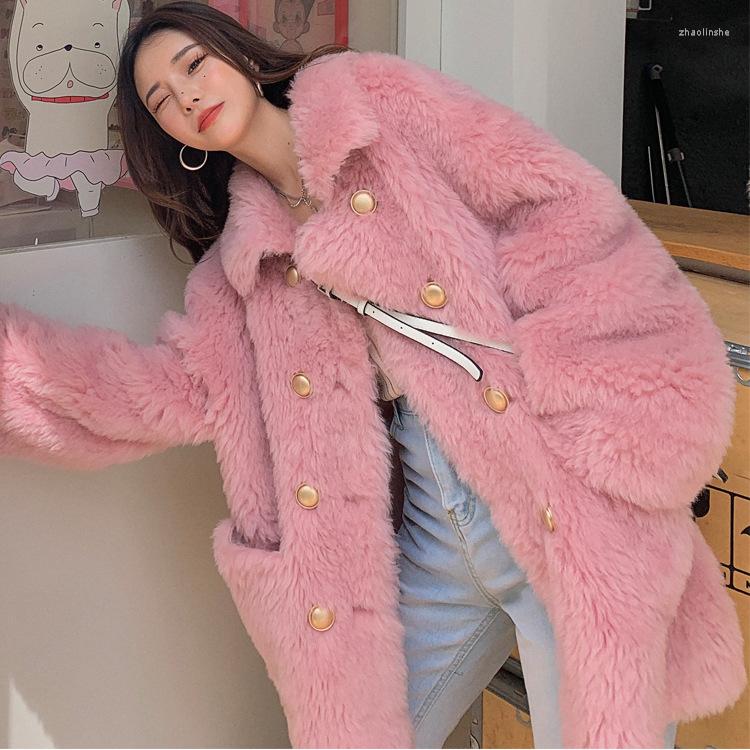 

Women' Fur Lamb' Wool Sheep Sheared Fleece Coat Female One, Beige