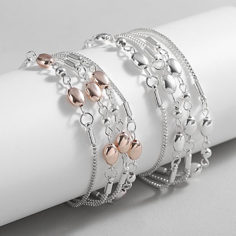 

Charm Bracelets ALLYES Geometric Oval Beads Chain For Women Magnetic Buckle Multilayer Silver Color Link Bangle Bracelet Jewelry