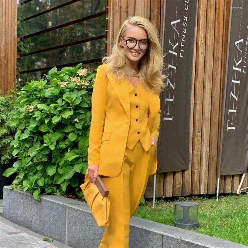 

Women's Two Piece Pants 3 Pieces Fashion Style Slim Fitted Women Suits Set One Button Jacket Waistcoat Trousers Business Lady Outfits Custom, Ivory