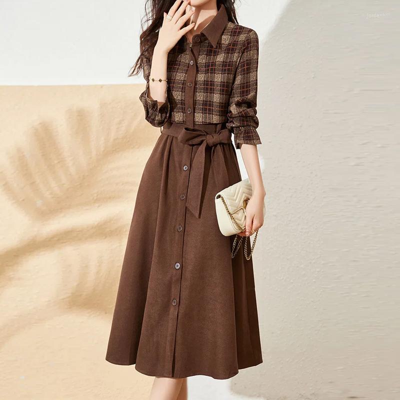 

Casual Dresses Shirt Dress Women' Spring And Autumn Korean Fashion Retro Chic Elegant Light Familiar Wind Knee-length Fake Two-piece, Picture color