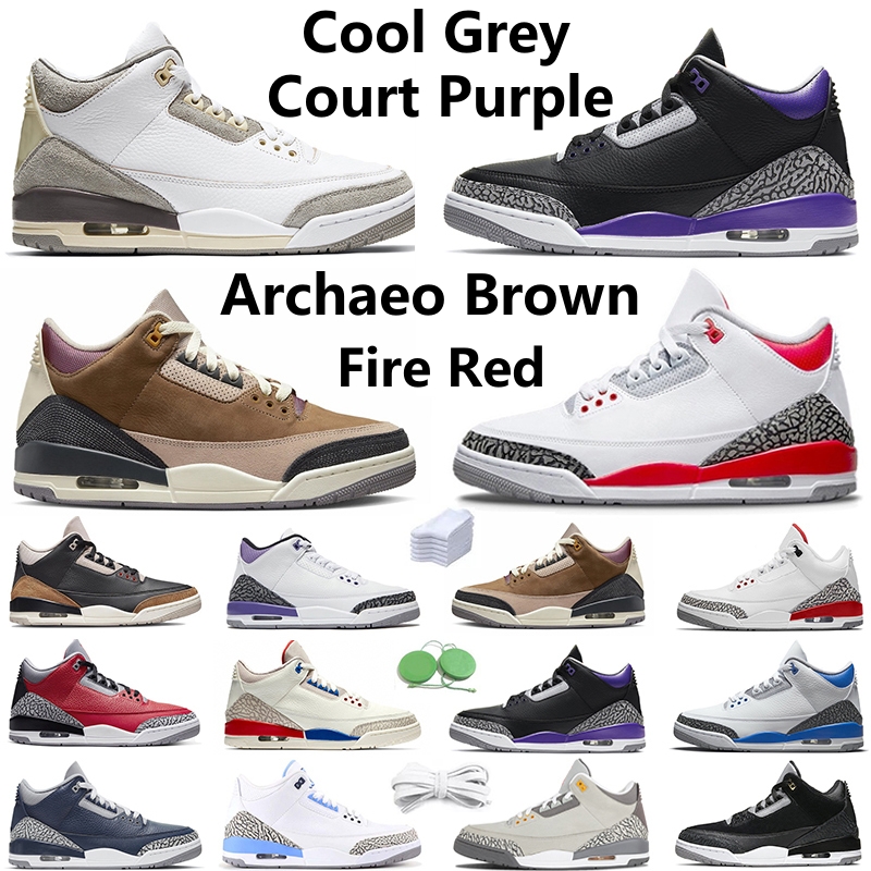 

Jumpmans 3 3s Mens Basketball Shoes UNC Court Purple Fire Red SEOUL Cool Grey Archaeo Brown Desert Elephant Black Cement Men Women Trainer Outdoor Sports Sneakers, Color#7