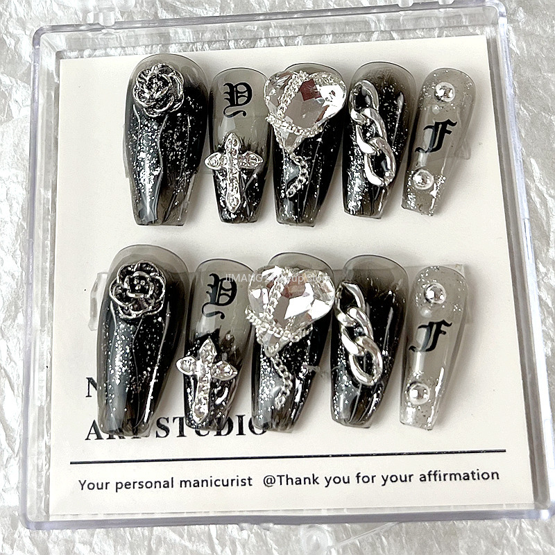 

Nail Practice Display Heart Glittery Press On Nails Y2K False Nails Handmade Long Coffin Fake Nail With Glue Reusable Nail Tip DIY Manicure 221206