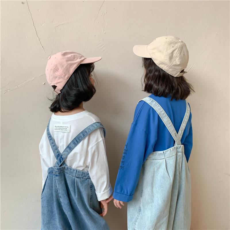 

Trousers Boys and girls fashion oversized denim overalls siblings loose casual suspender trousers L221207, Dark blue