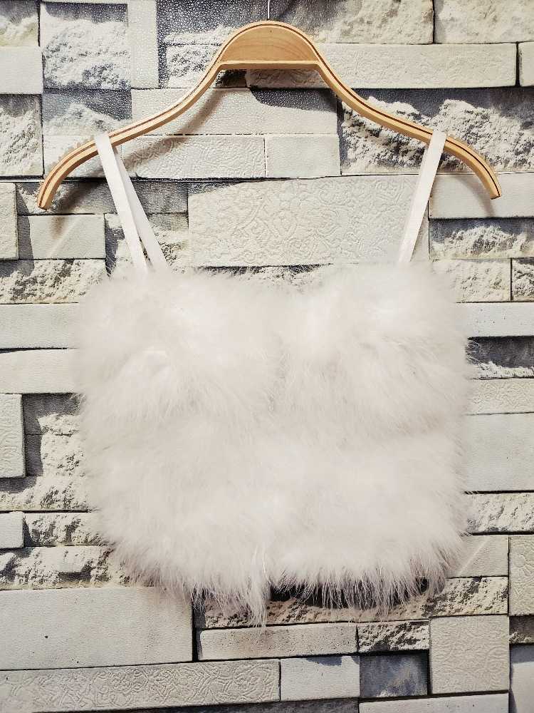

winter style with solid color stitched wool suspender vest female feather bra Christmas performance vest, White