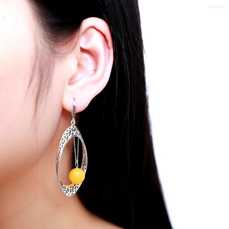 

Dangle Earrings Vintage Real Natural Amber Earring Sterling 925 Silver For Women Gemstone Anniversary Party Classic Fine Jewelry Gift