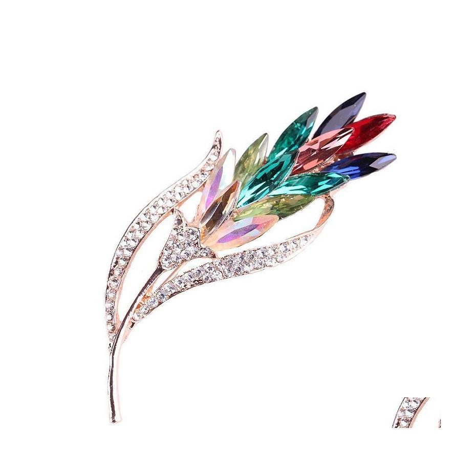 

Pins Brooches Elegant Womens Fashion Colorf Zircon Feather Brooches Attending Banquet Prom Clothing Accessories Jewelry Drop Deliver Dhzd9