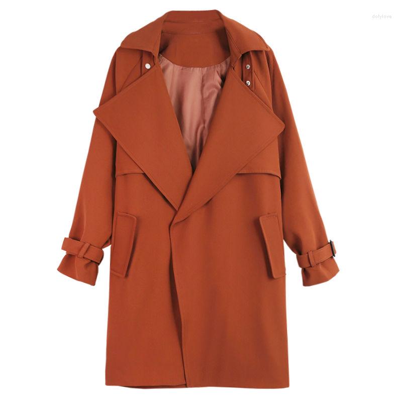 

Women' Trench Coats Long Sleeve With Belt Jackets Vintage Women Windbreaker Spring Mid-length Ladies Casual Coat Basic Outerwears, Black