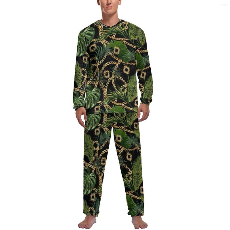 

Men' Sleepwear Baroque Print Pajamas Tropical Palm Leaves Men Long Sleeve Cute Pajama Sets 2 Pieces Sleep Winter Design Birthday Gift, Style-5