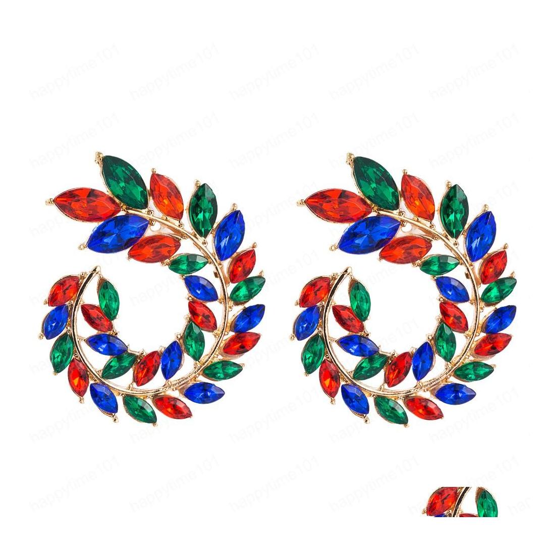 

Stud Fashion Hollowing Spiral Colorf Leaf Statement Stud Earring And Brooch Pin Two Use Charm Rhinestone Pierce Trendy Drop Delivery Dhma1