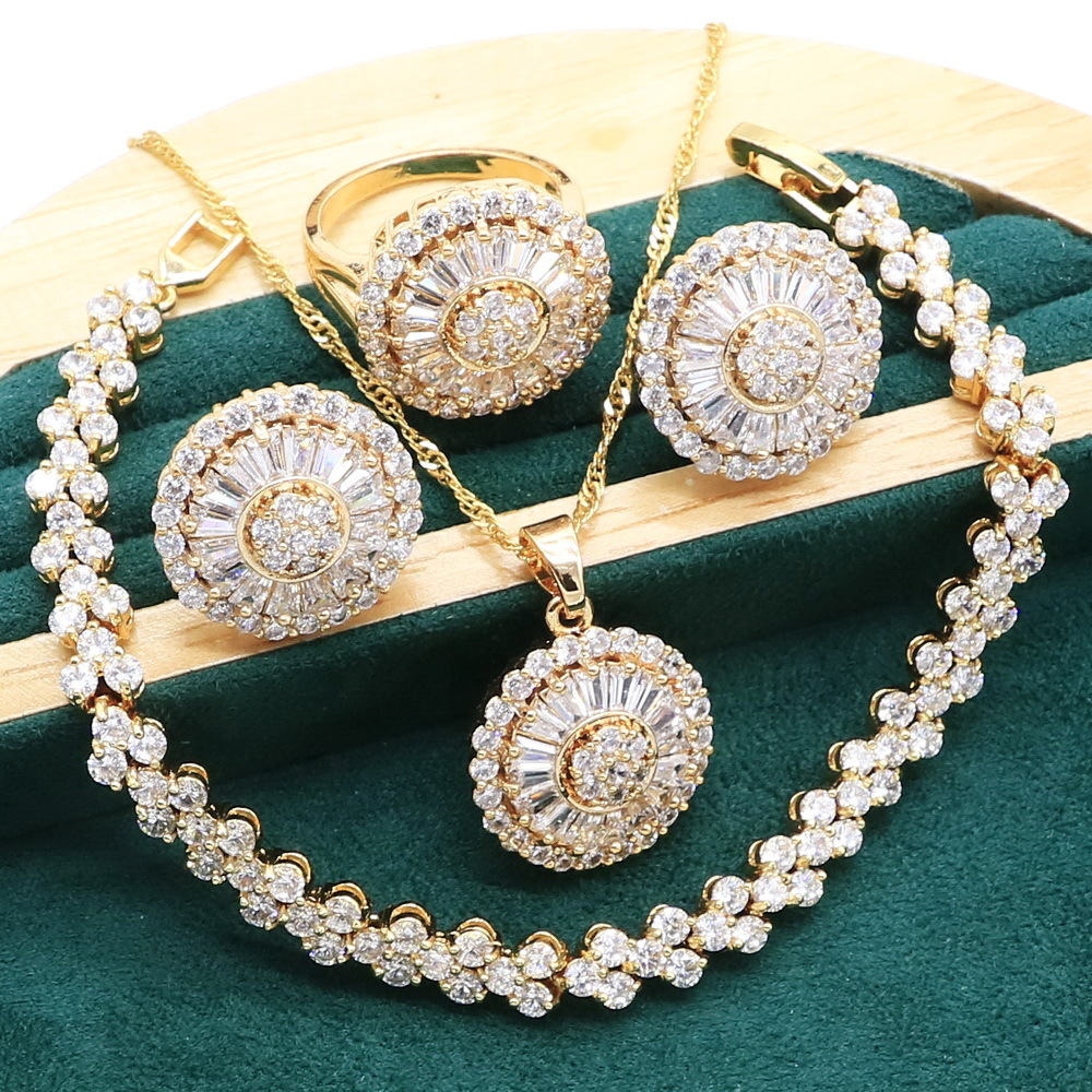 

Pendant Necklaces Arrivals Gold Color Jewelry Sets For Women Wedding White Red Crystal Bracelet Earrings Necklace pendant Ring Christmas Gift 221206