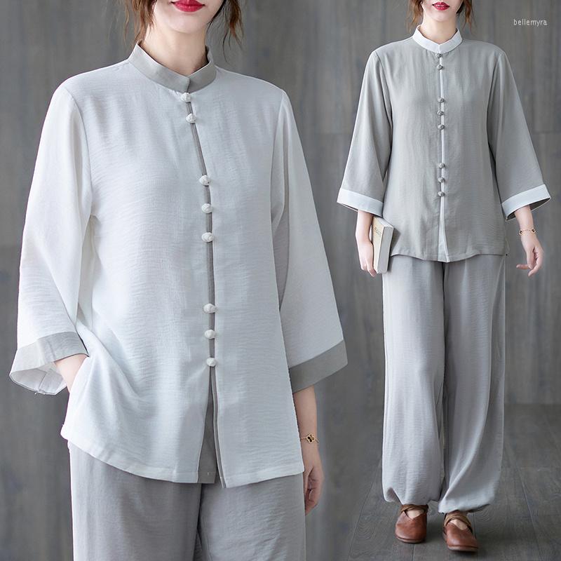 

Ethnic Clothing China Tai Chi Vintage Fashion Jacket Set Chinese Style Women's National Cotton Linen Tang Suit