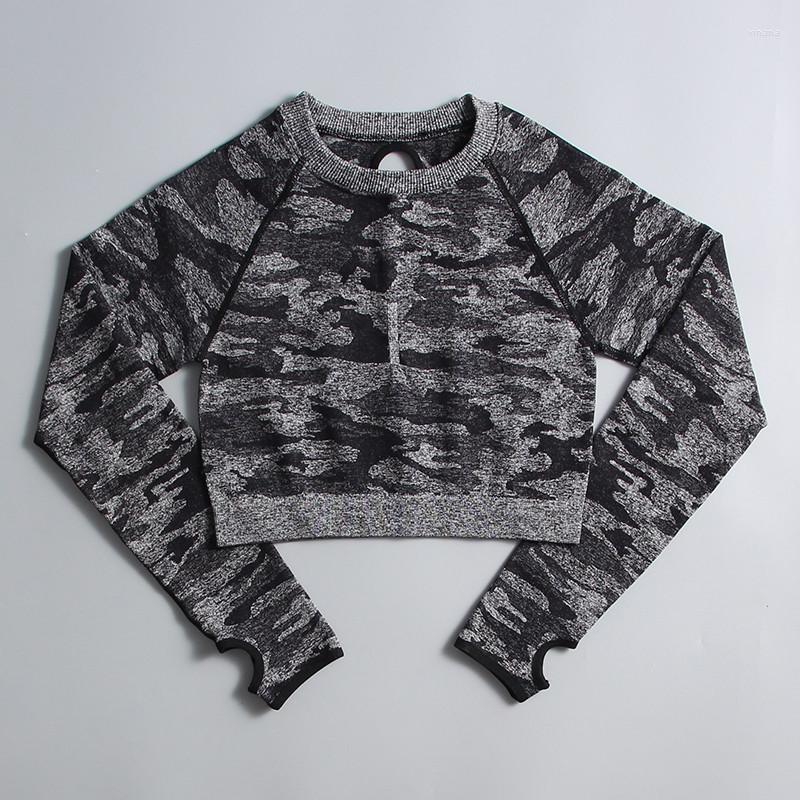 

Active Shirts Camouflage Yoga Long Sleeve Women Gym Sportswear Workout Clothing Breathable Seamless Spandex, Purple