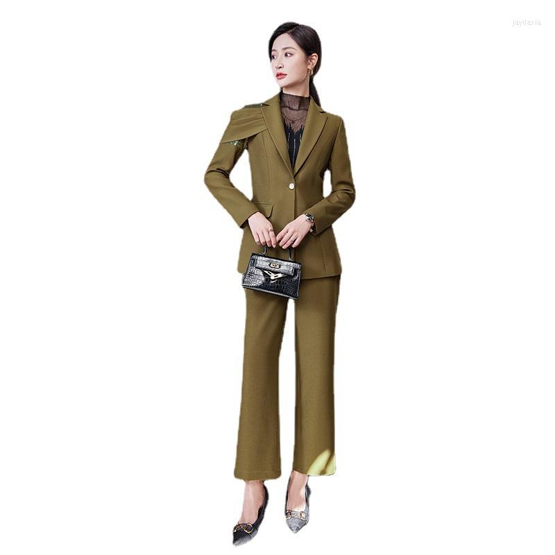 

Women' Two Piece Pants High End Formal Suits 2022 Autumn Winter Fashion Business Temperament Slim Blazer And Trousers Office Ladies Work, Black