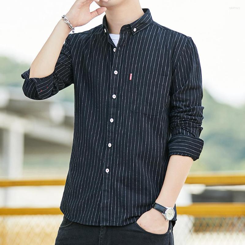 

Men's Casual Shirts Retro Striped Single Pocket Men Shirt Long Sleeve Easy Care Business Fashion Male Social Formal MenSlim Fit, C1620 white striped