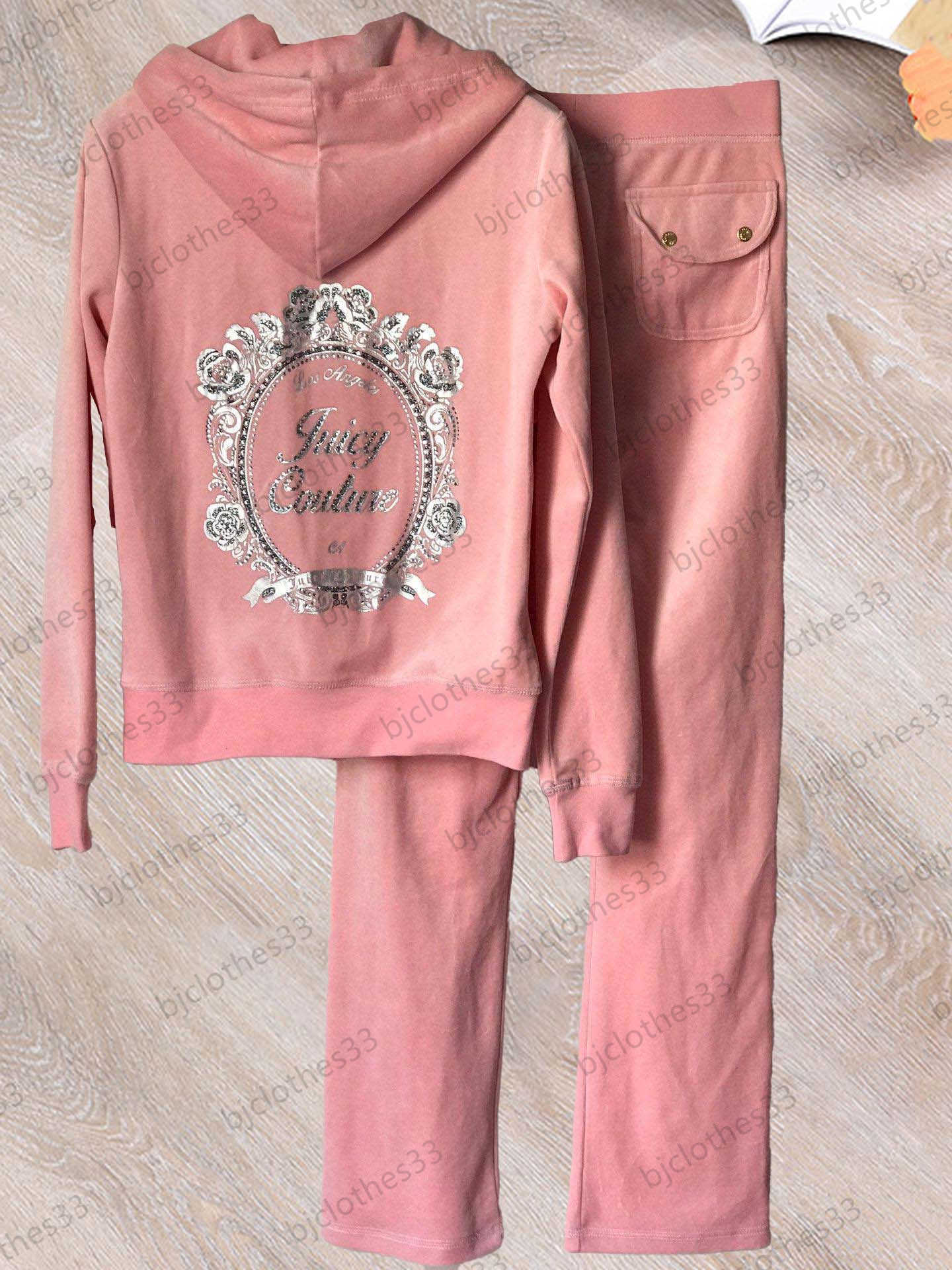 

Juicy Tracksuit Womens Two Piece Pant Velvet Fabric Casual Hooded Jacket Wide Leg Slim Fashion Trousers Brand Designer Women Clothes, 14