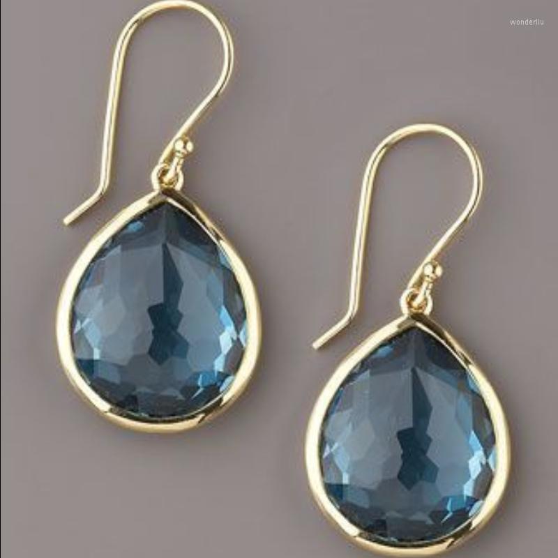 

Dangle Earrings Classic Gold Color Water Drop Shape For Women Fashion Blue Cubic Zirconia Vintage Bridal Wedding Party Jewelry