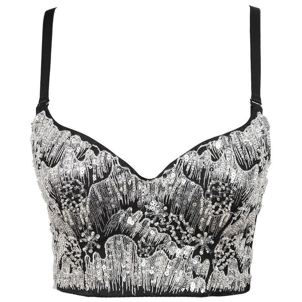 

With suspenders and sequins inside slim fit backless short wrapped chest hot girls gather together and wear triangular vest and women's, Silver black background