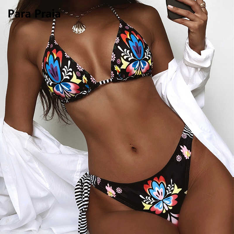 

Bras Sets Para Praia Sexy Print Bikini Set 2022 String Swimsuit Female Swimwear Women Halter Mini Thong Bikinis Swimming Suit Beachwear T221206, Black