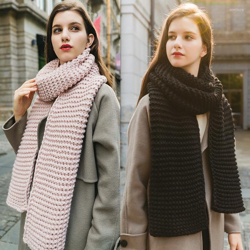 

Scarves Korean Style Handmade Thick Wool Solid Colour Knitting Scarf Shawl Women Fall And Winter Warm Thicker Student