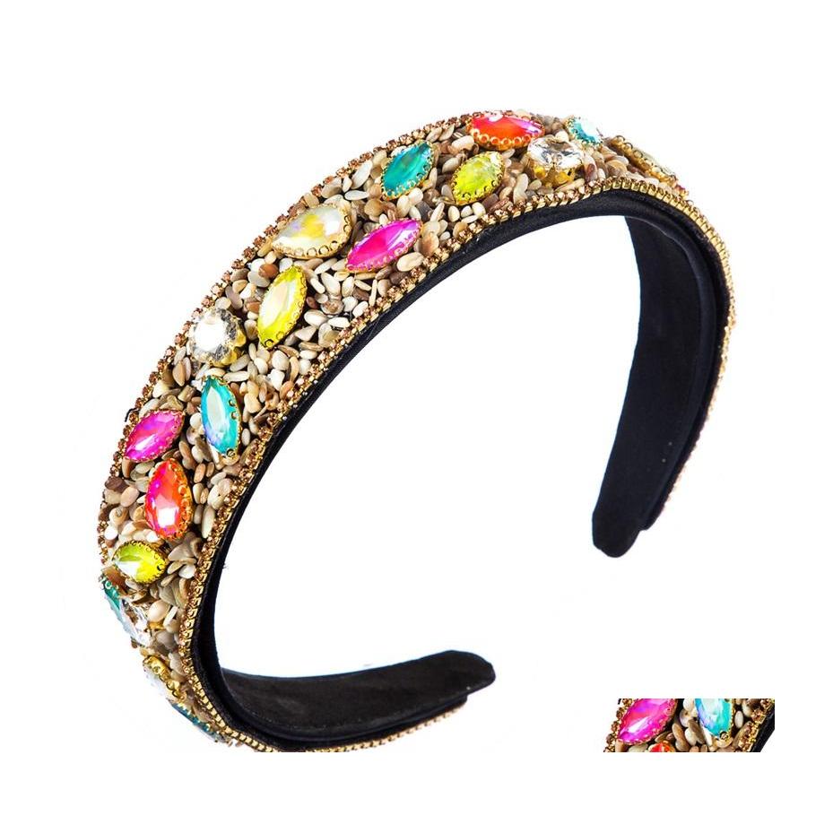 

Wedding Hair Jewelry Chunky Colorf Glass Rhinestone Bead Crystal Headbands For Women Fashion Teardrop Stone Black Band Hairbands Hai Dhiri