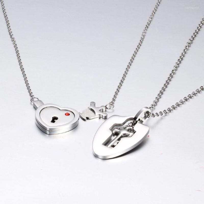 

Necklace Earrings Set 2Pcs Valentine's Day Lovers Stainless Steel Lock For KEY Heart Puzzle Pendant Kit Love Matching Sets Jewelry G, Picture shown