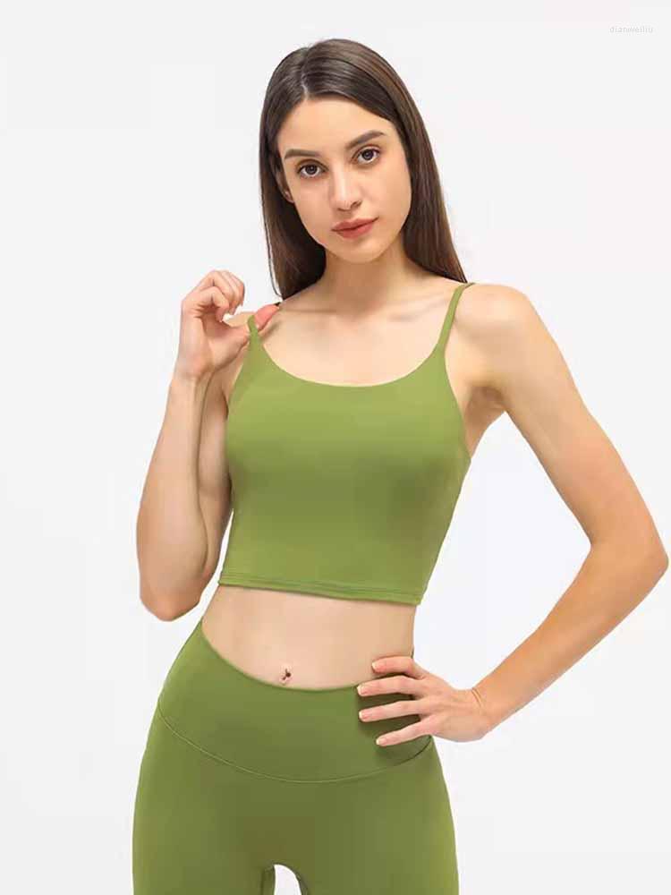 

Yoga Outfit Solid Color Luluwomen Sport Tank Crop Top Sexy Fitness Bra Vest No Rim With Chest Pad Soft Beauty Back Half Sling Gym Train, White