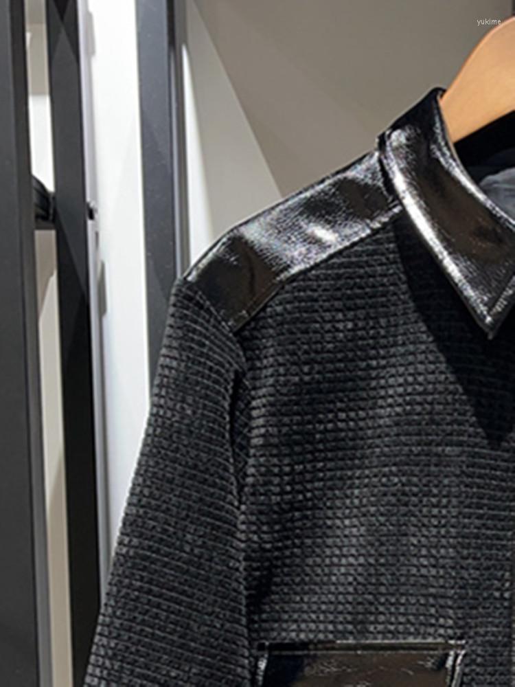 

Women' Jackets Women Fashion Tweed Set Patent Leather Splicing Short Coat Or Mini Skirt 2022 Ladies Single-Breasted Jacket High Waist Jupe