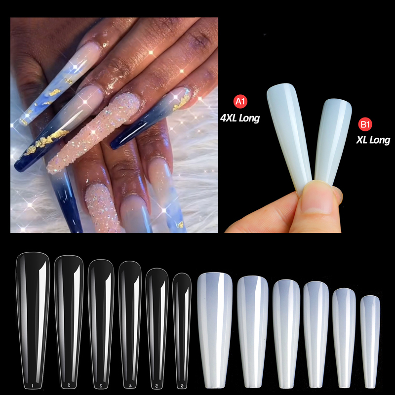 

Nail Practice Display 600 Pcs Long 4XL Ballerina False Nails Full Cover Fingernails Fake Forms For Coffin Nail Tips All For Manicure 221206