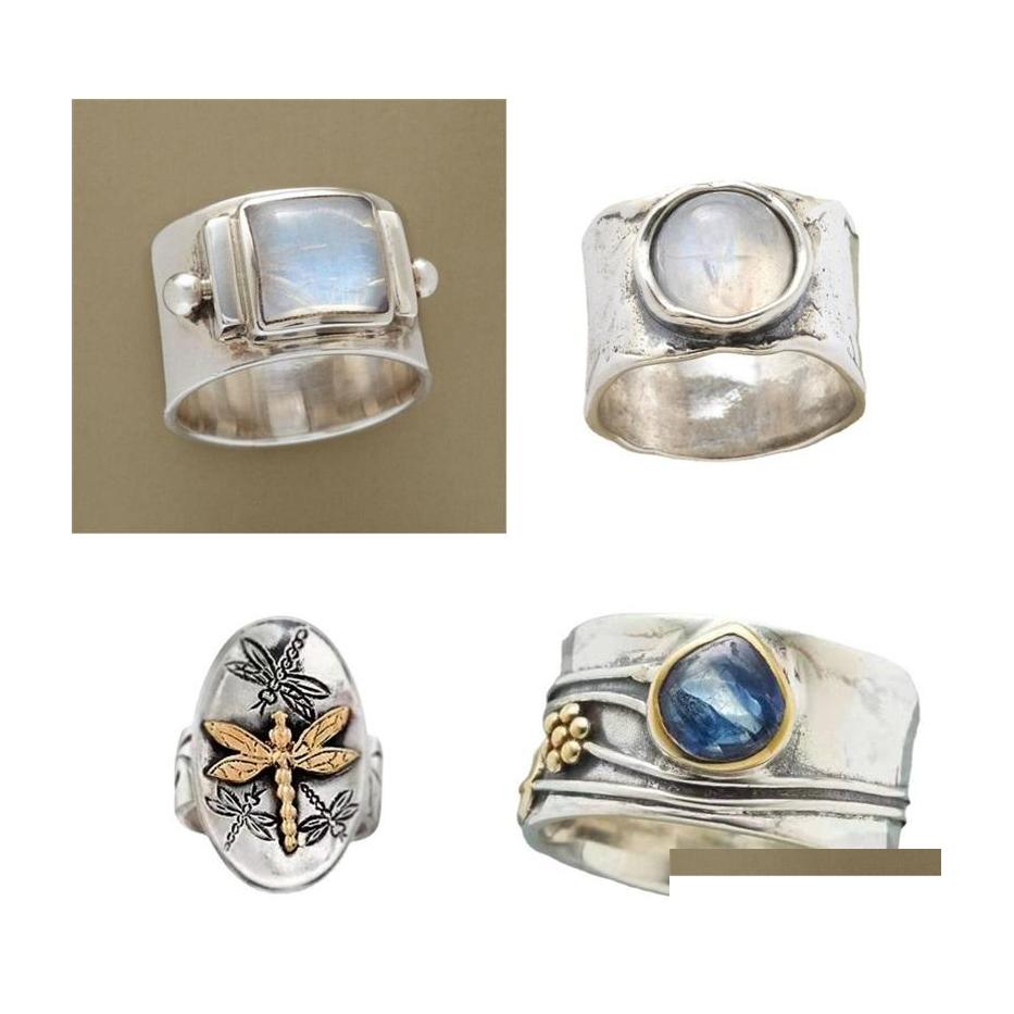 

Wedding Rings Vintage Round Moonstone Massive Wedding Rings For Women White Gold Color Womens Large Ring Jewelry Accessories Gifts 1 Dhnrv