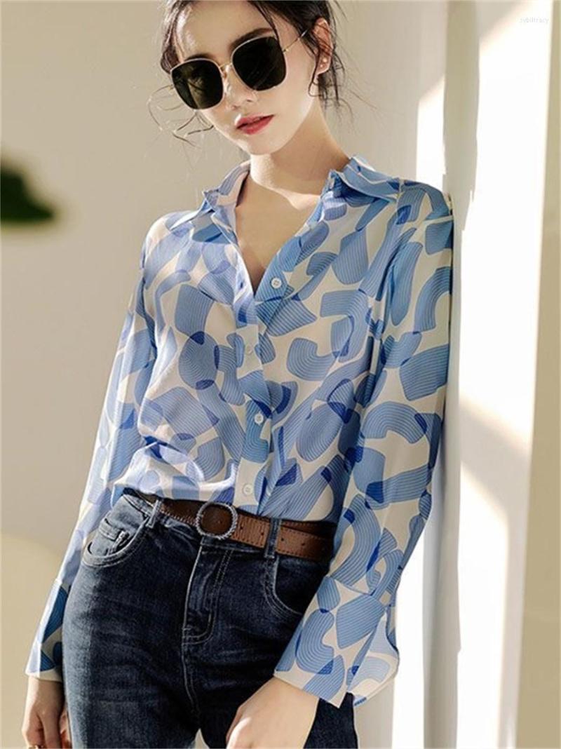 

Women's Blouses Women Spring Autumn Style Shirts Lady Casual Long Sleeve Turn-down Collar Printed Blusas Tops DF4635, Picture shown